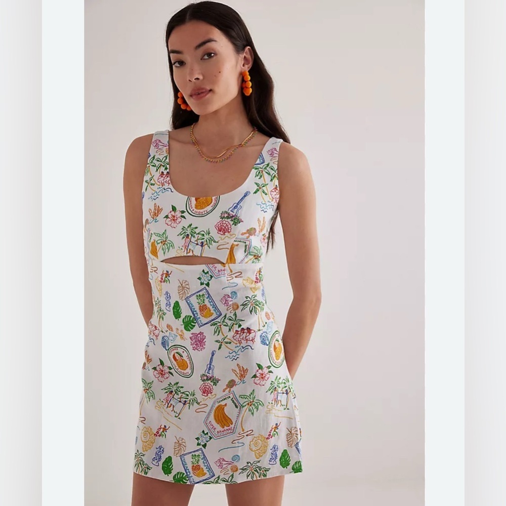 Aligne | New Linen Hanna Souvenir cut out mini dress Women’s size 12 Hawaiian